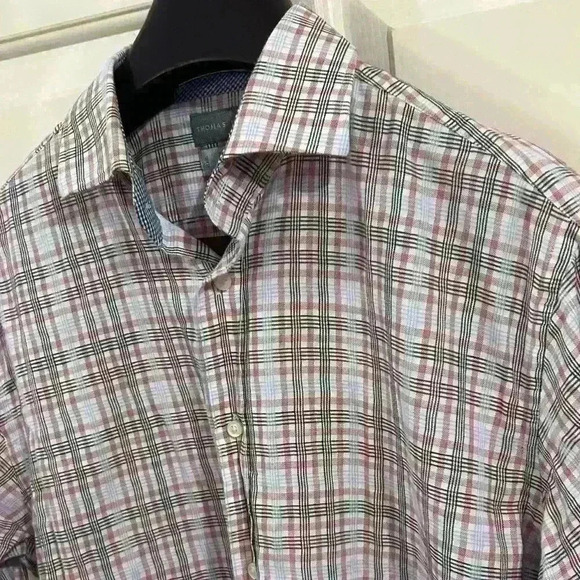 Thomas Dean Men’s Medium Button Down Flip Cuff Long Sleeve Plaid Shirt - Picture 3 of 7